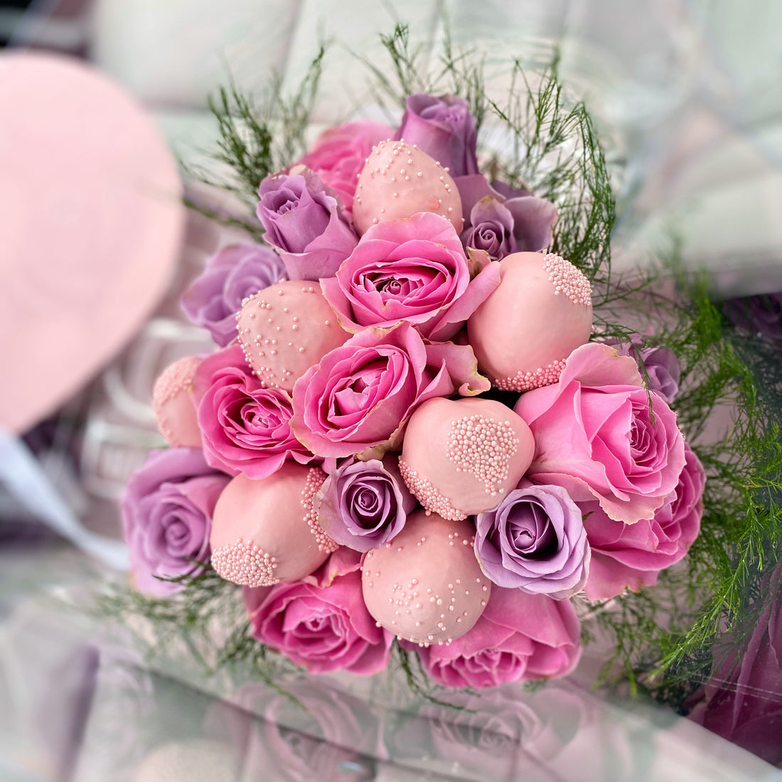 Heart Drop Roses and Chocolate Strawberries