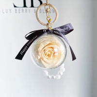 Pearls and Preserved Rose Key Chain