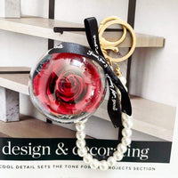 Pearls and Preserved Rose Key Chain