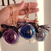 Pearls and Preserved Rose Key Chain