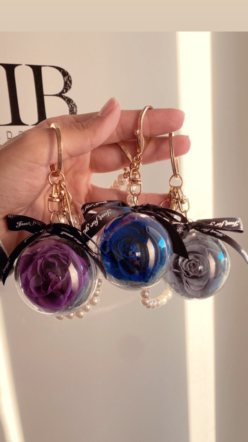 Pearls and Preserved Rose Key Chain