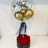 Luxurious Red Roses and Personalized Balloon