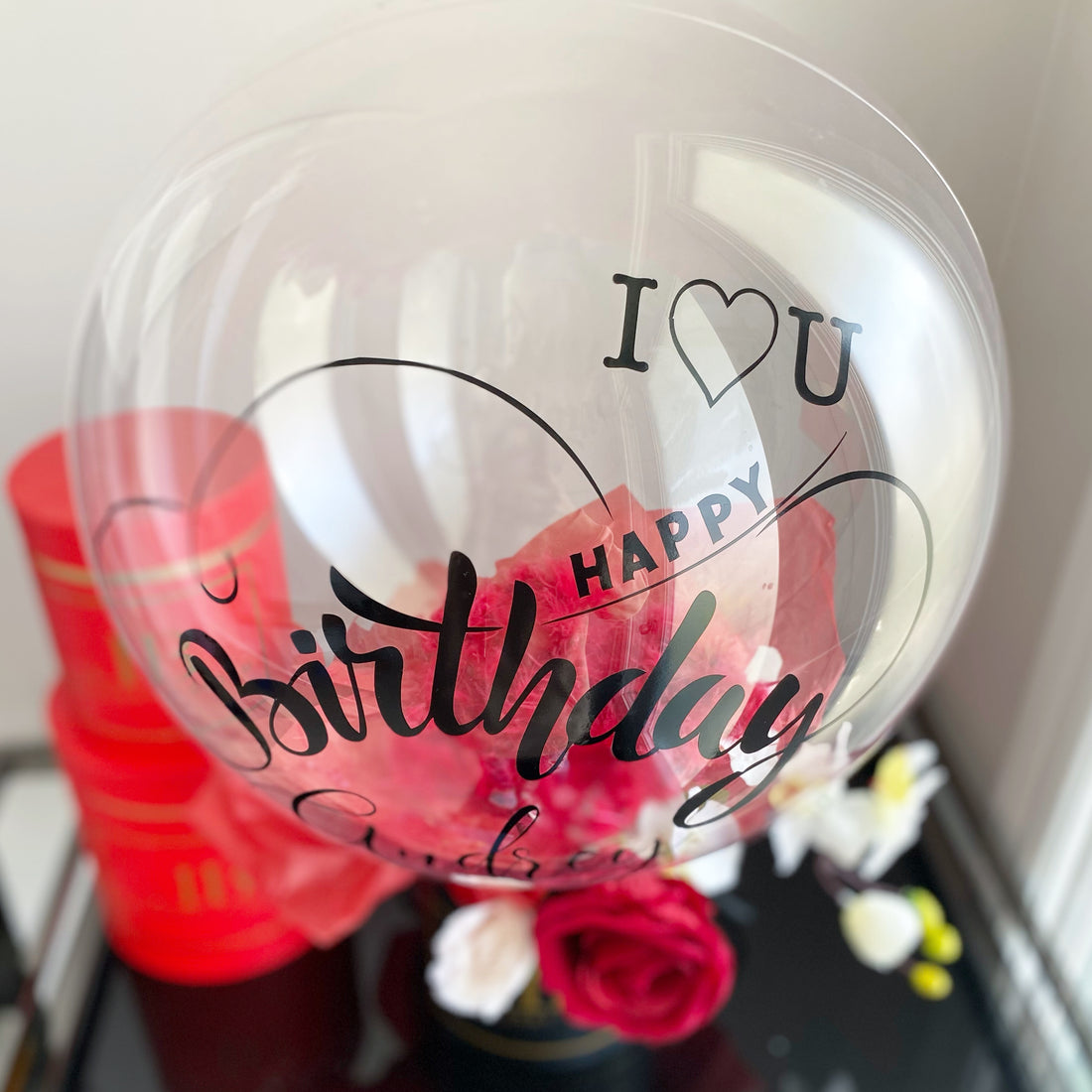 Personalized Balloon and Faux Blooms