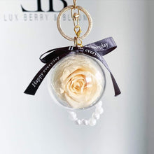 Load image into Gallery viewer, Pearls and Preserved Rose Key Chain