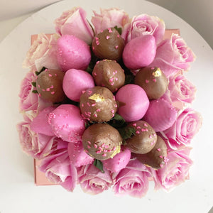 Pink Roses and Chocolate Covered Strawberries